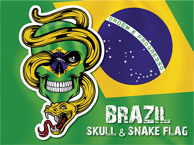 Brazil Skull & Snake Flag brazil brazilian flag of brazil graphic design i love illustration logo retro skull skull flag snake tatto vector