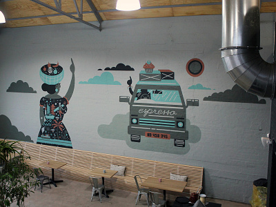 Boiler Room Mural africa african patterns charecter design illustration interior design mural typography vector