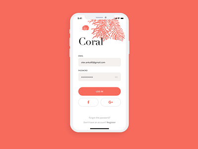 Log in ankapit coral coral reef daily challange dailyui design log in mobile mobile app mobile app design sign up sign up form sign up screen ui