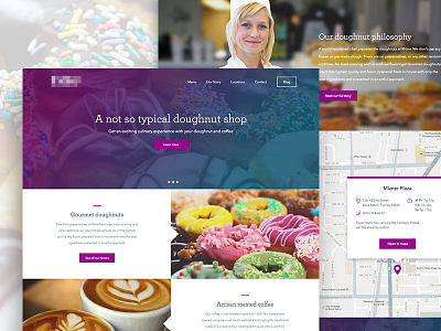 A yummy site... clean coffee doughnuts food gradient homepage location map menu uxui