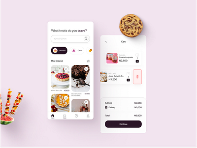 Desserts app home & cart page app design food graphic design ui ux