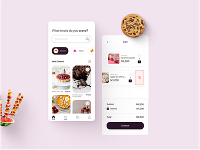 Desserts app home & cart page