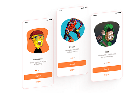 Onboarding Screens for an NFT Gallery app app nft onboarding ui ux