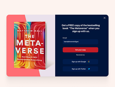 Email Sign up Pop Up Offer crypto email metaverse pop up ui ux web web3