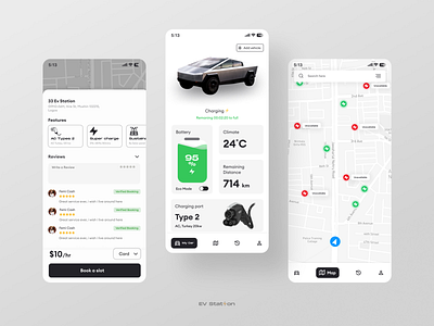 EV Station Screens (Electric Vehicle Station Finder) app car charging clean electric vehicle ev future hifidelity map ui ux