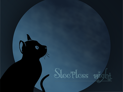 Sleepless Night art blue blue moon cat illustration night trend ui