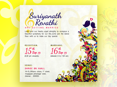 wedding invitation invitaion modern music wedding yellow