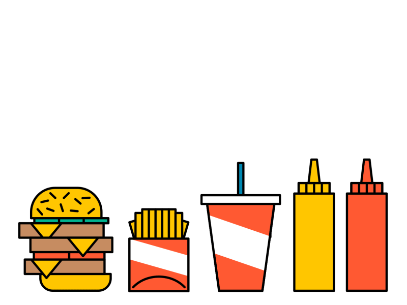 FASTFOOD 2d aftereffects animation burger coke fast food fastfood fries ketchup motion graphics mustard vector