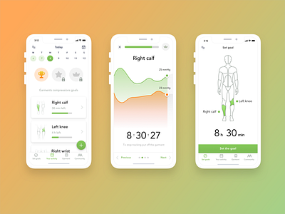 Healthcare App activity tracker app design body calendar charts gamification garment health healthcare man medical service silouette ui