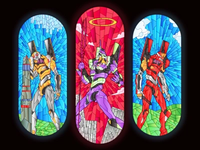 Evangelion Triptych colours design eva evangelion illustration mecha minimal mosaic stained glass vector