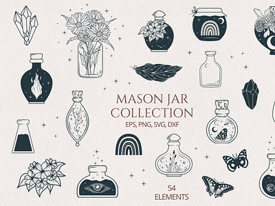 Hand Drawn Celestial Mason Jar Set