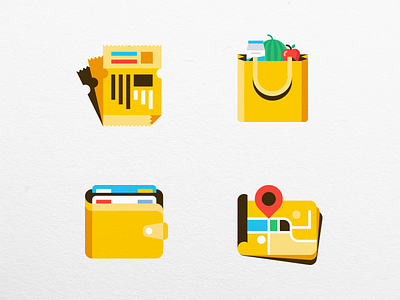 Yellow Icon Set coupon grocery icon map wallet