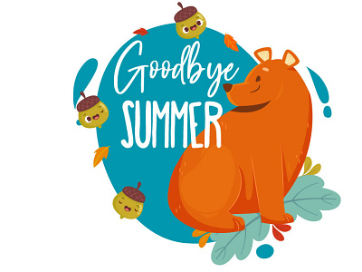 Goodbye Summer acorn adobe illustrator bear character design children illustration fall graphic design illustration summer