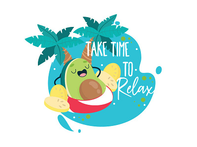 Take Time to Relax! adobe illustrator animation avocado character design cute cute character design cute characters cute stickers graphic design illustration illustrator stickers summer