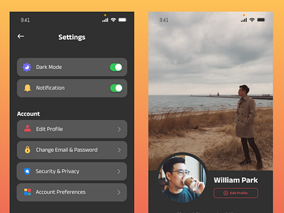 User Profile & Settings #DailyUI #006 #007 appdesign dailyui ui uidesign ux uxdesign