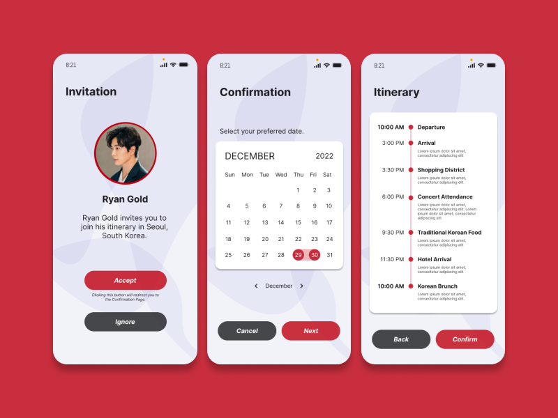 Pending Invitation, Date Picker, Itinerary #DailyUI by Jed Irene ...