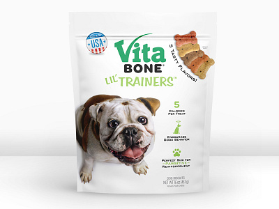 Vita Bone Lil' Trainers Packaging bulldog callouts canine dog dog biscuits dog food dog treats icons package design packaging pet pet food pet treats pouch