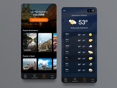 Flight Destination airline app design destination flight flights inflight travel ui weather weather app
