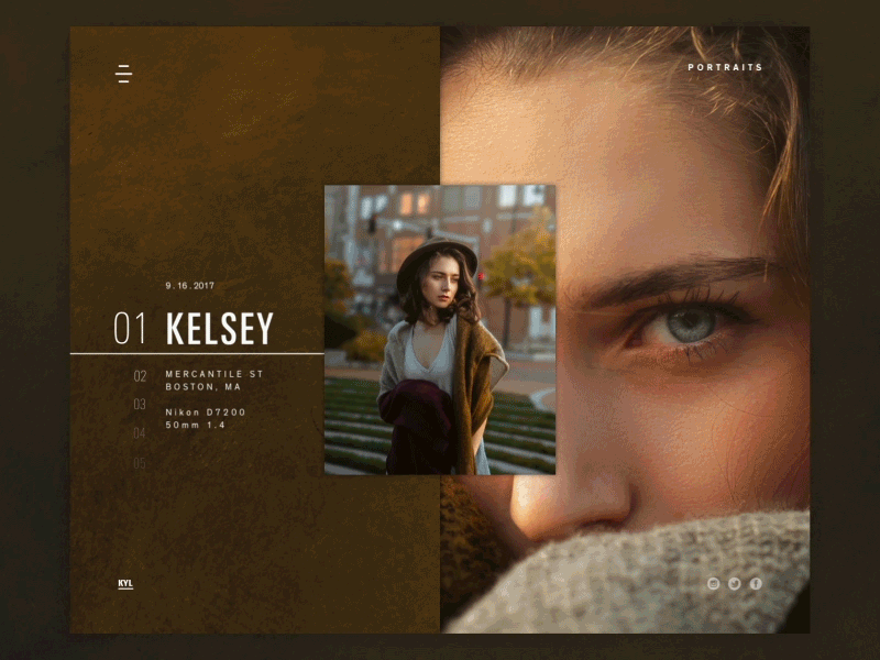 Portraits Page gif interface motion people personal photography portraits style ui ux website