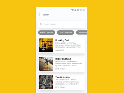 Search android app app apps application bettercallsaul breakingbad dailyui dribbble hajilooei minimal search truedetective uidesign ux design yellow