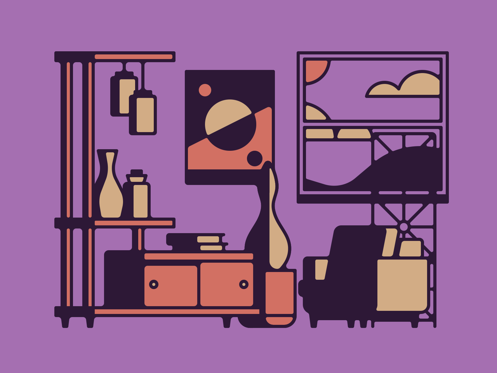 Make Yourself At Home illustration illustrator midcentury room