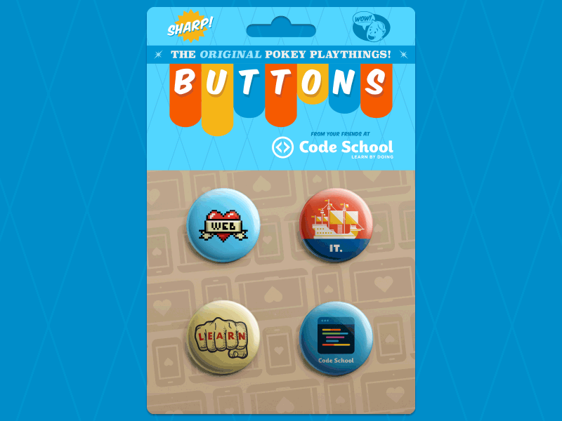 Code School Buttons buttons code school heart pinback pixel ship it