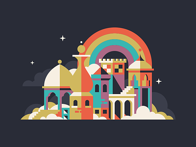Super Magical Funtime city illustration rainbow