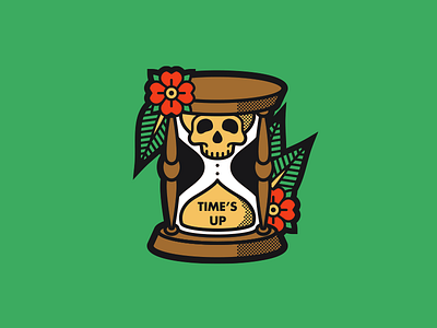 Time's Up death flower hourglass illustration skull