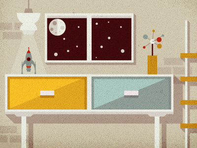 _85 home illustration mid century modern space spaceship vintage window