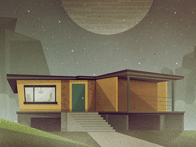 _88 home house illustration mid century modern moon retro sky stars