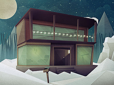 _95 chair clouds co op house illustration light lost type mailbox mid century moon mountains snow stars telescope winter