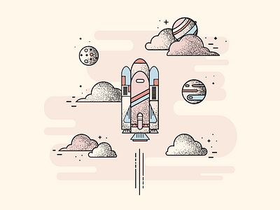 Blast off! 2d desktop wallpaper galaxy illustration pastels plants rocket space vector