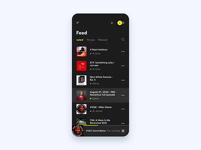 Podcasts after effects animation audio audio app audio player dark theme flow interaction design mobile ui motion design motion graphics movement podcasting podcasts spotify ux
