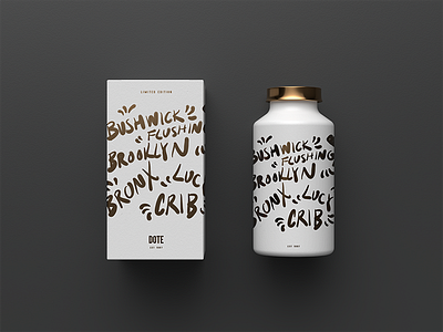 Dote Limited Edition Packaging bottle gold handwritten illustration ink packaging white