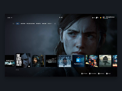 Playstation 5 Interface Concept - Game Screen and Saves adobe xd animation card console gaming playstation ps5 stats ui ux
