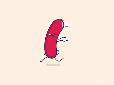 Sausage breakfast cartoon character funny illustration running sausage simple smile