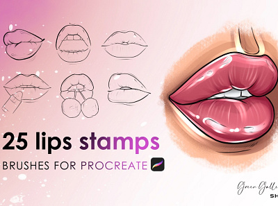 25 lips stamps design graphic design illustration logo procreate brushes procreate palette procreate stamps