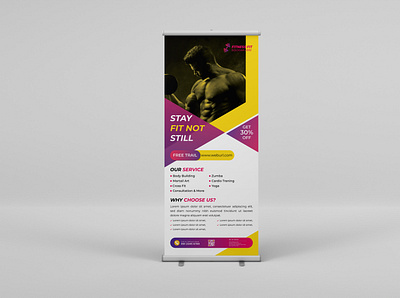 Gym fitness roll up banner design app best t shirt branding business t shirt design event t shirt fitness roll up banner graphic design illustration logo roll up banner design ui