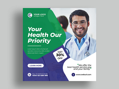 Medical Healthcare social media post design by Md Jaber Ahmed72 on Dribbble