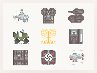 History Icons 1940s p2 eniac geiger counter helicopter history icons iconset jeep magnetophon nazi nuclear tank vintage