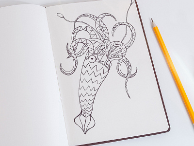 Squid Sketch blackandwhite draft illustration lines nautical pencil sea sketch sketchbook squid