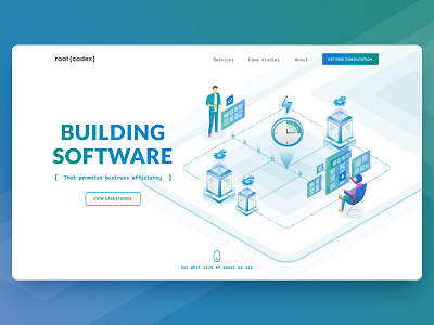 Root { Codex } Software Developer's website redesign coding homepage isometric isometric illustration landing page root codex software software development ui ux uidesign website