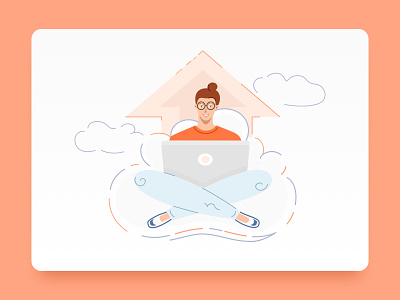 Cloud Service Illustration accountants bookkeeping cloud cloud app cloud service illustration landing page sitting on a cloud upload vector illustration woman on the cloud