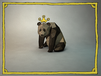 Panda king 3d crown low modeling panda poly