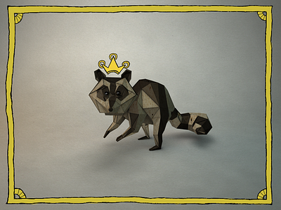 Racoon king 3d crown low modeling poly racoon