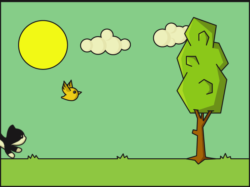 Little Forest bird cat clouds cute flying forest gif jumping sun tree