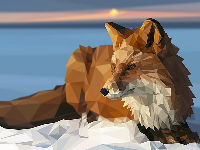 Low-poly Fox Illustration adobe fox illustrator low poly lowpoly snow sunset vector