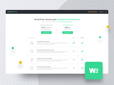 WeSave Conseil | Pricing app banking check out checkout checkout process clean dashboard desktop financial fintech pricing process product simple ui web whitespace