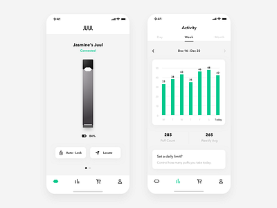 JUUL - iOS App activity app charts interface ios juul minimal mobile product smart ui ux vape