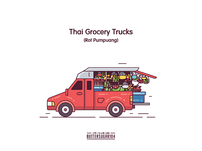 Thai Grocery Trucks card covid19 culture delivery fruit graphic grocery illustration local quarantine stayhome thai thailand truckfood trucks vector vegetable